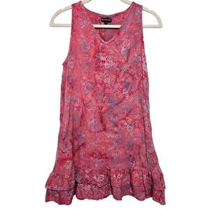 Hand Kreation Pink‎ Paisley Batik Ruffle Hem Rayon Mini Dress S Boho Beach